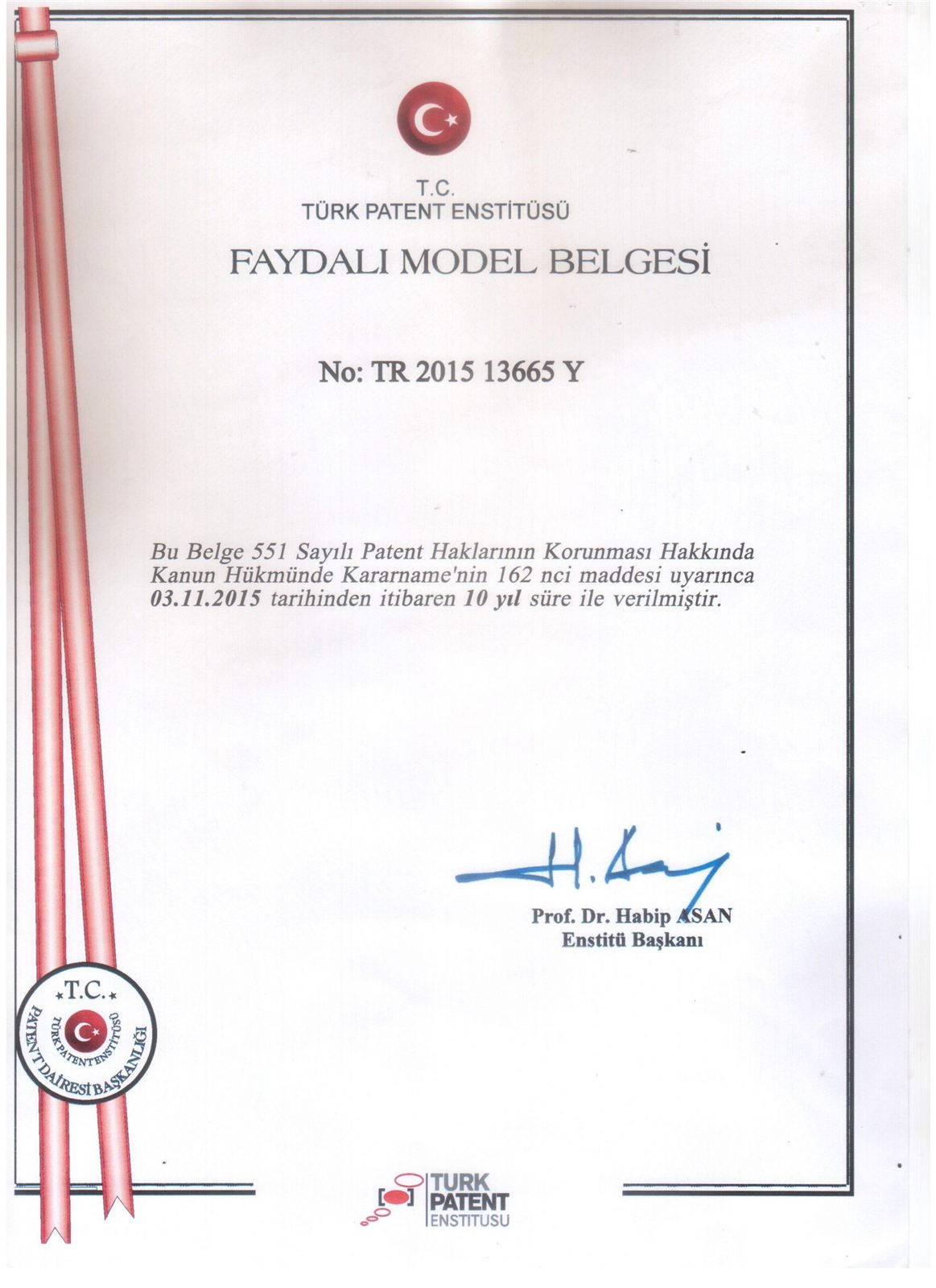 Scan of the Patent Certificate certificate