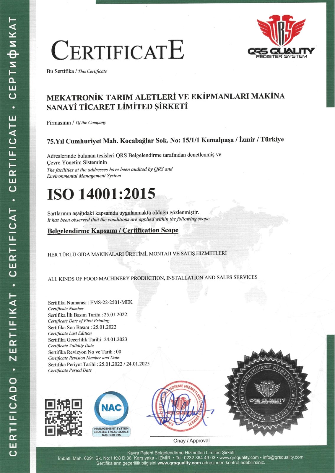 Scan of the ISO 14001 certificate