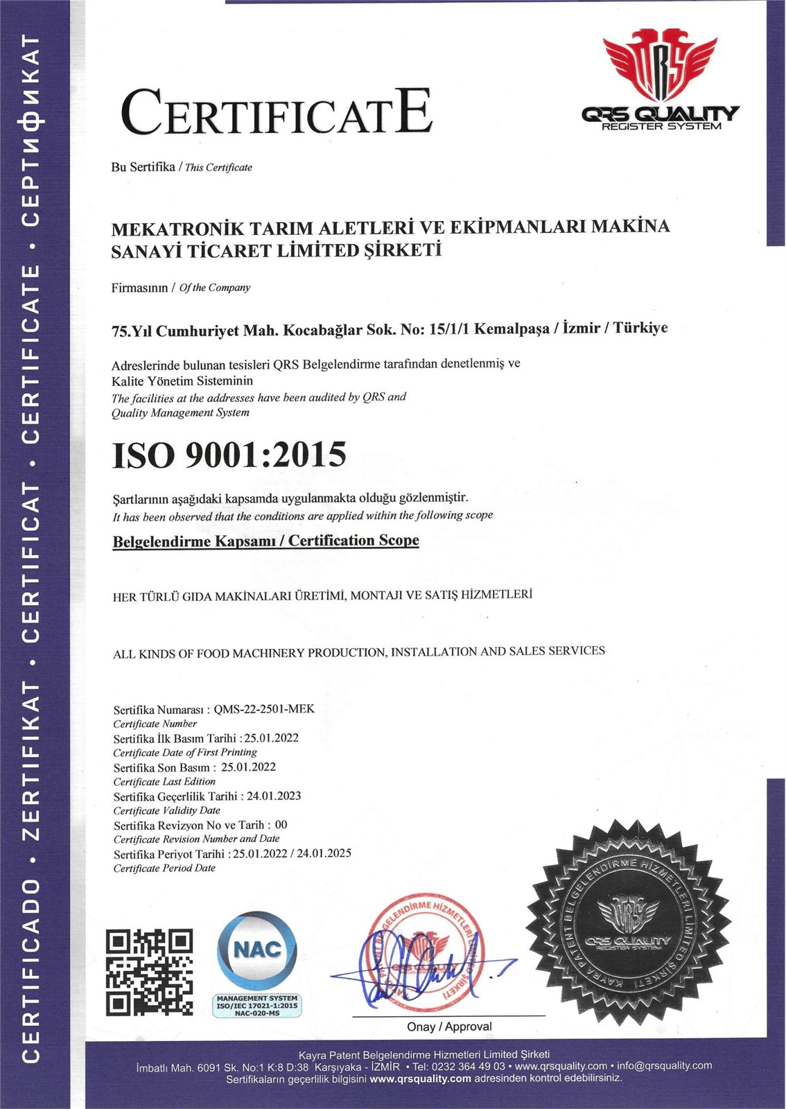 Scan of the Certificate of Conformity certificate