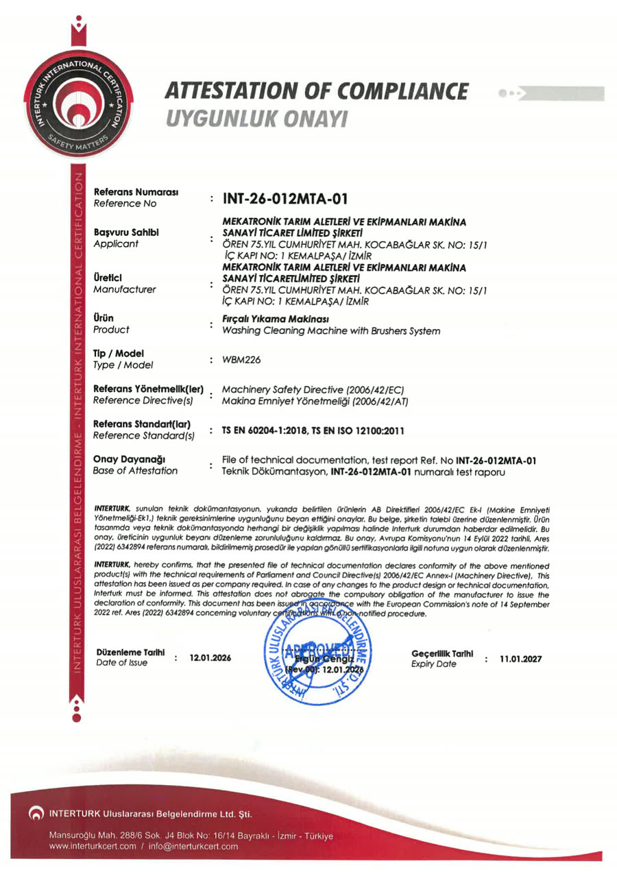 Scan of the Washing Machine with Brushers certificate