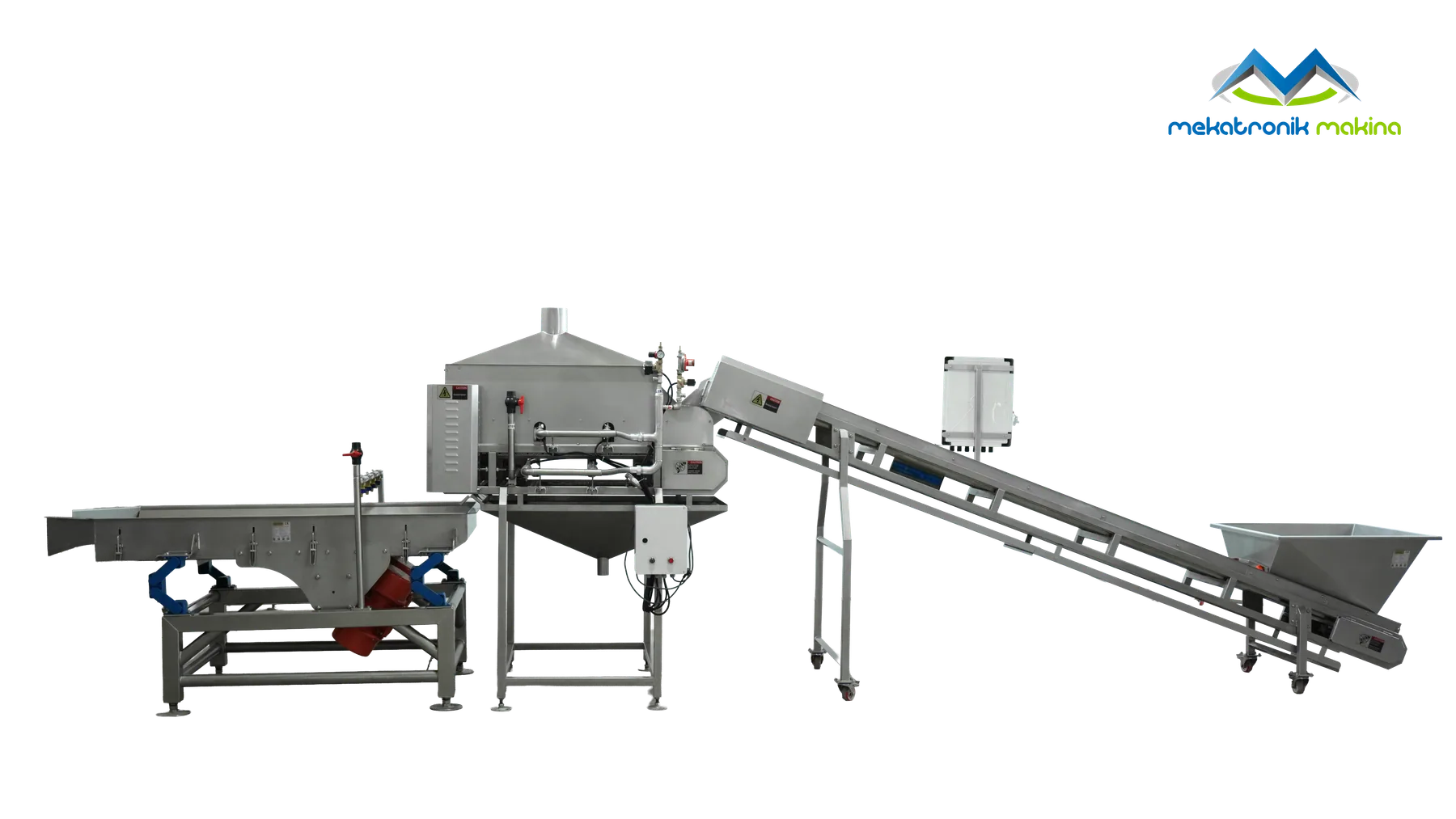 A line made up of crate tipping, block breaking and conveying stations